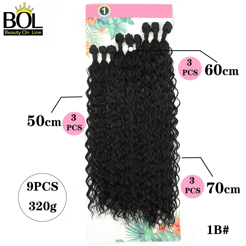BOL Curly Hair Bundles 20 24 28Inch Long Synthetic Hair Exetension Fake Hair For Women Water Wave Heat Resistant 9Pcs Full Head