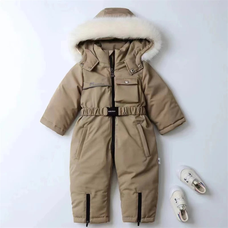 Baby Winter Jumpsuit Thicken Boys Ski Suit Coat 1-5Yrs Warm Children Jacket Waterproof Hooded Baby Girls Snowsuit  -30 Degree