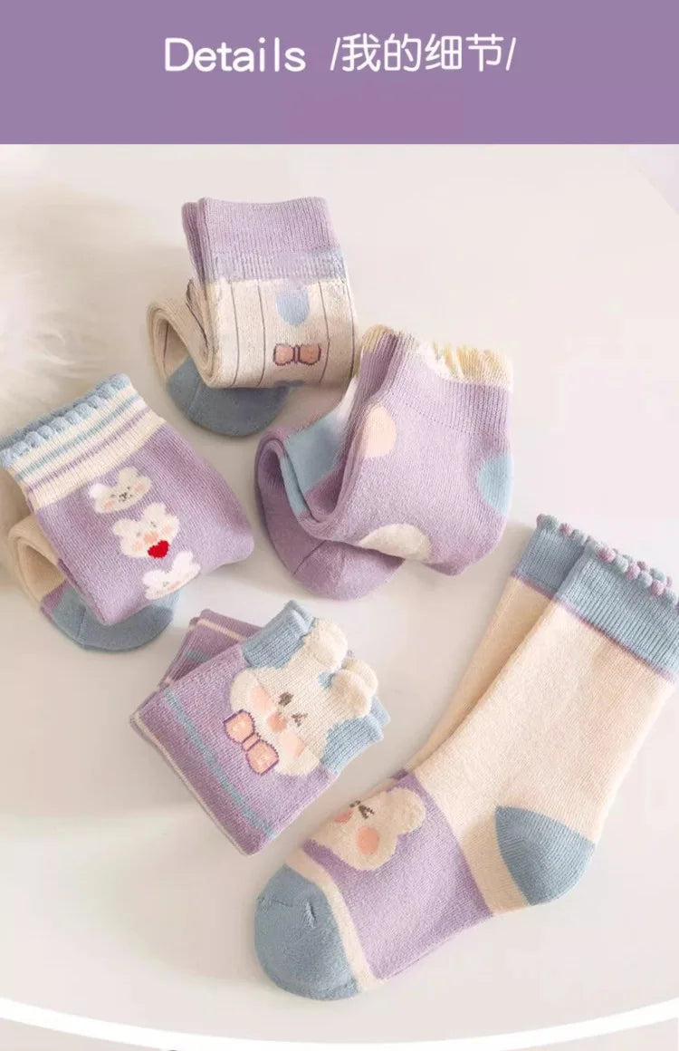 5 pairs of thick socks for girls in winter, medium to large-sized long tube looped socks with fleece added