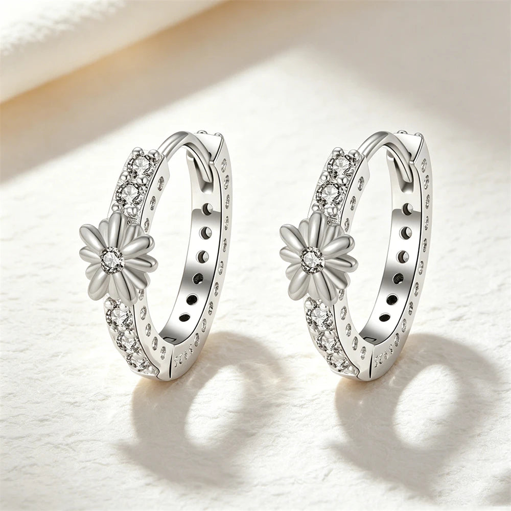 925 Sterling Silver Butterfly Flower Bee Lilac Leaf Zircon Earrings Suitable for Daily Wear as Women's Jewelry Holiday Gifts