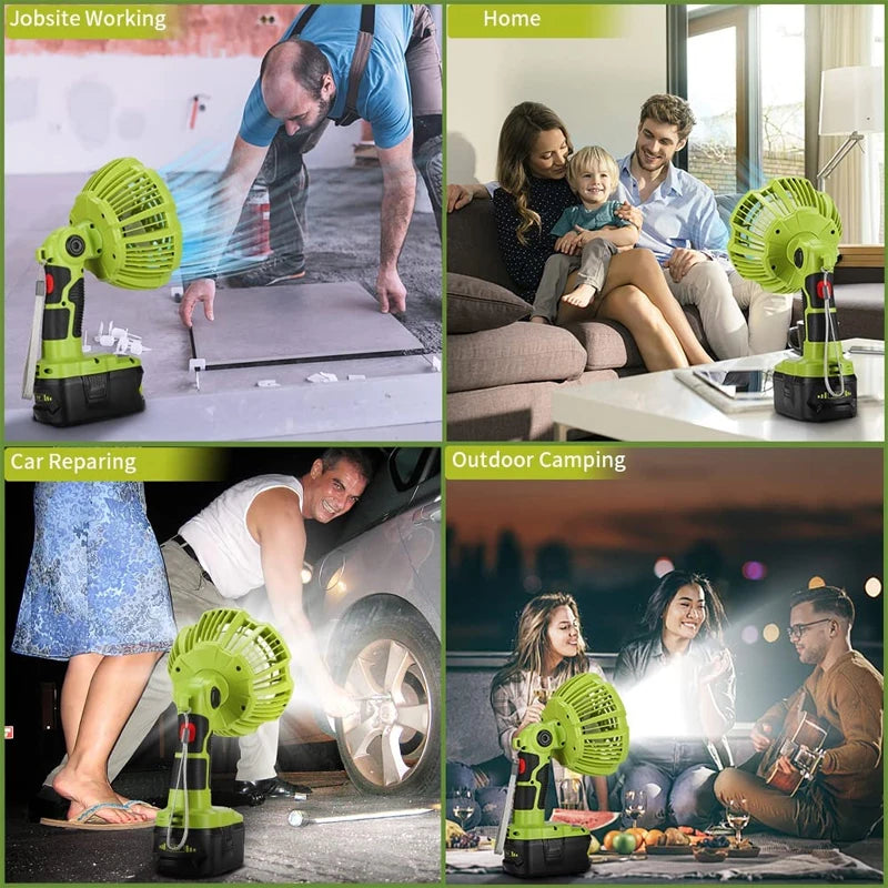 Multifunction Fan with LED Light for Ryobi 18V Battery Portable Outdoor Camping Fan with Remote Control for Travel Garage Office