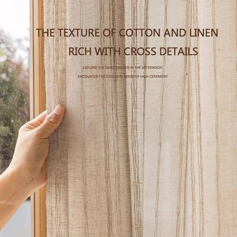 Custom Size Striped Jacquard Linen Sheer Curtains for Living Room Bedroom Japan Style Tulle Curtains Simple Design Blinds