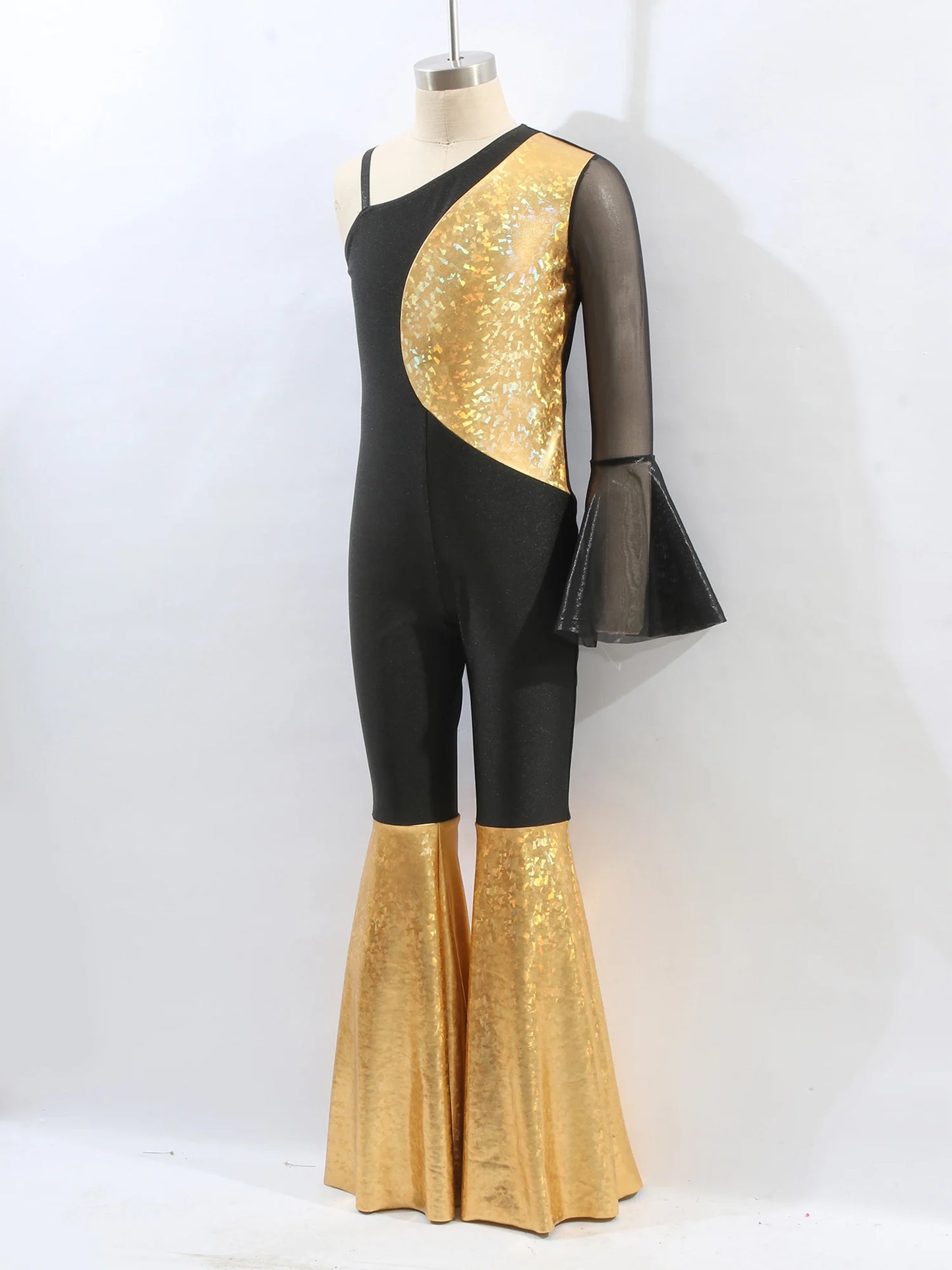 Kids Girls Hippie Halloween Costume Tassels Unitard Bell-bottom Long Pants Bodysuit Jumpsuit Disco Dance 60s 70s Rave Party Wear