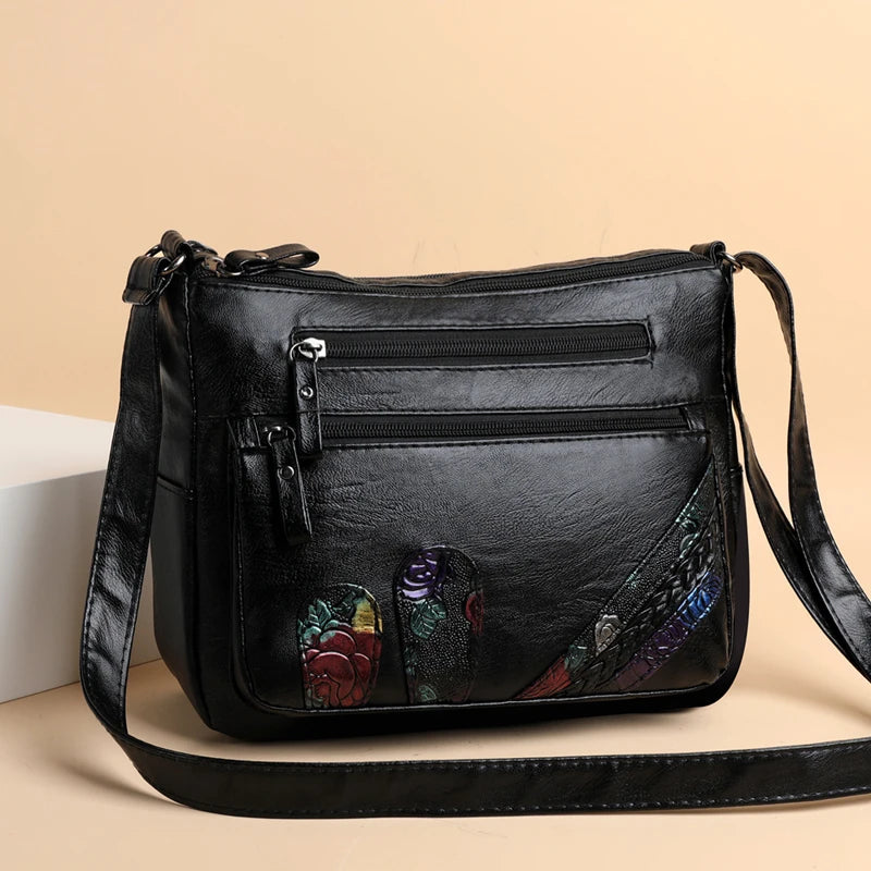 Luxury Soft Leather Women Messenger Shoulder Handbags and Purses Flowers Multi-pocket Crossbody Mommy Bag Ladies Sac 2022 New
