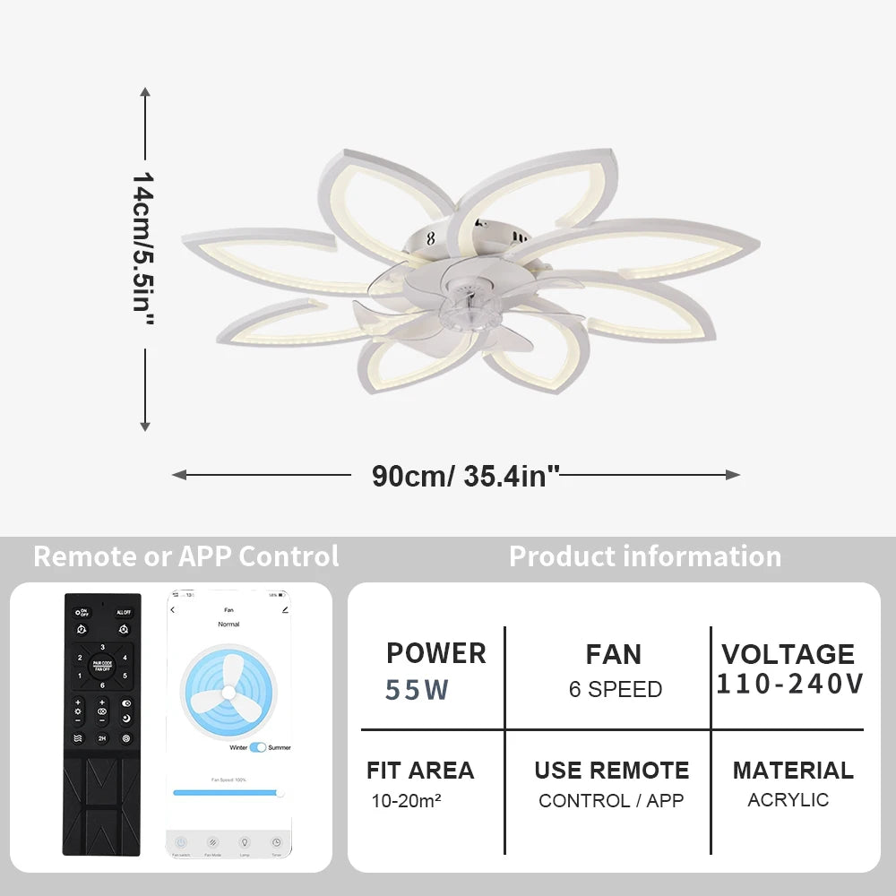 Modern Dining Table LED Lamp Ceiling Fan Light Invisible Blade Restaurant Bedroom Fan Lamp Remote Ventilator Home Lighting