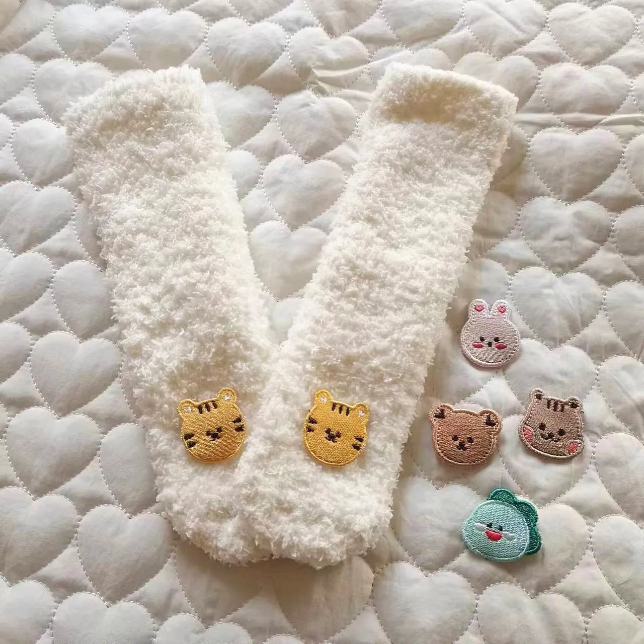 Winter New Baby Fleece Padded Socks Warm Thicken Toddler Girls Floor Socks Cartoon Embroidery Infant Sock Sleeves