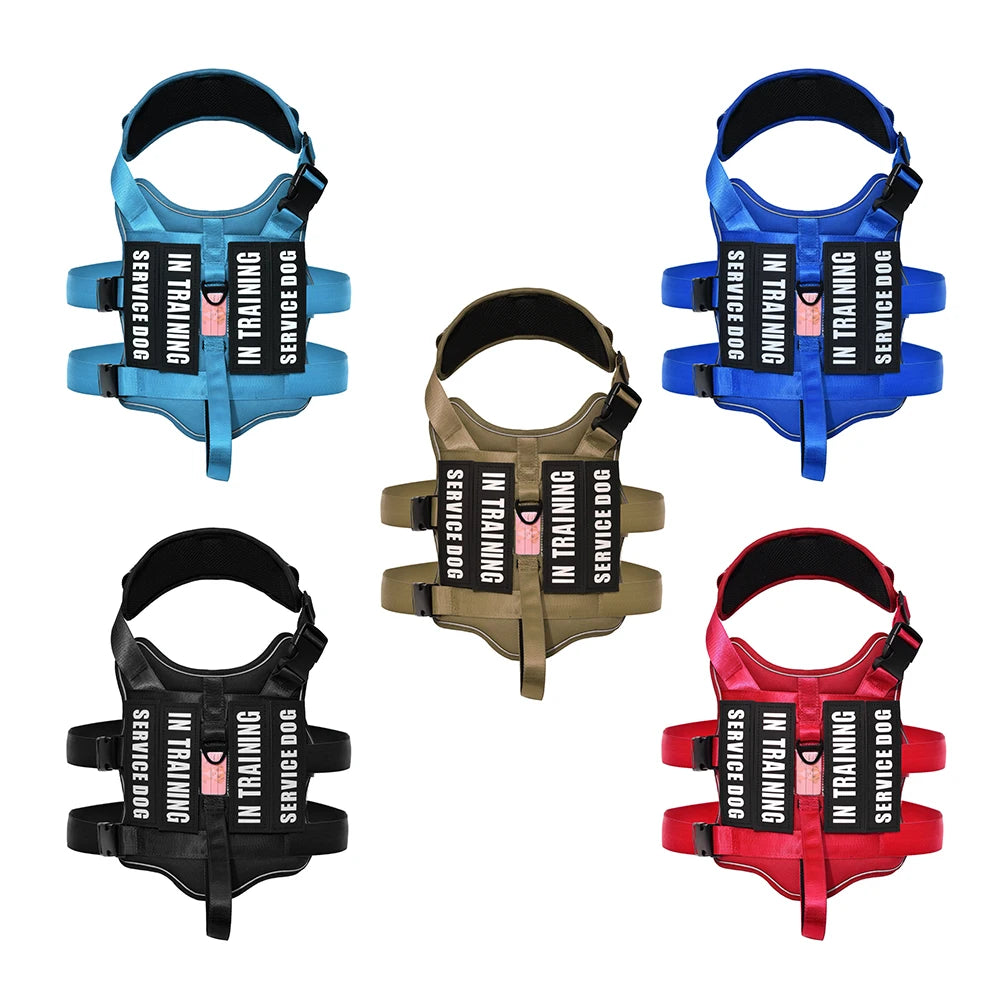 New Tactical Dog harness No Pull Dog Harness Vest with 4 Dog Patches, Reflective Pet Harness with Adress Note, Soft Padded Harne