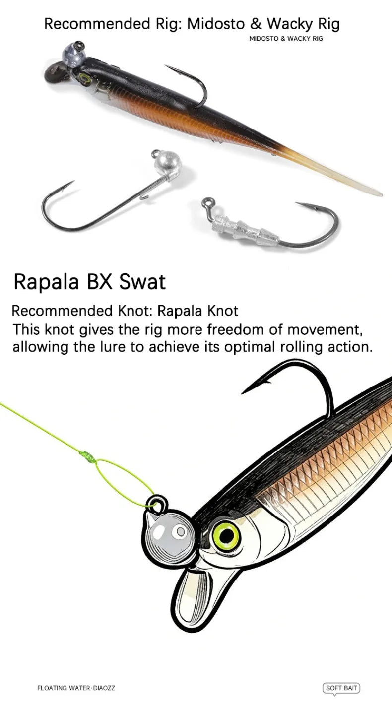 Rolling Fish Floating TPE Soft Lure 2.5" 3" Hollow Channel Design Wobbler Soft Bait Left‑Right Rolling Action Artificial Baitait