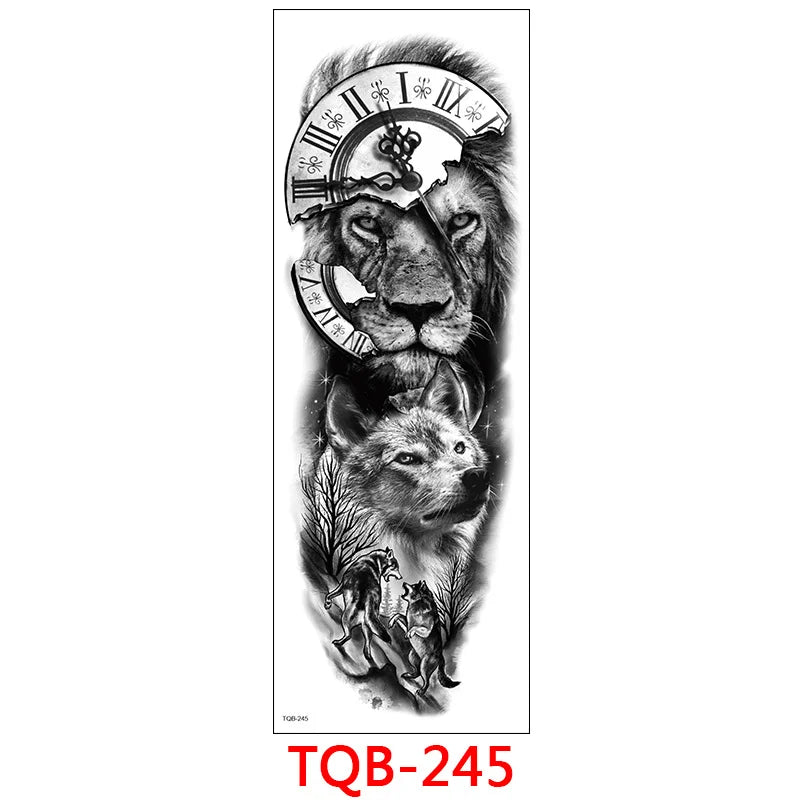 Waterproof Temporary Tattoo Stickers Clock Eye Large Arm Tattoo for Men Women Tiger Animal Fake Tatoo Sleeve