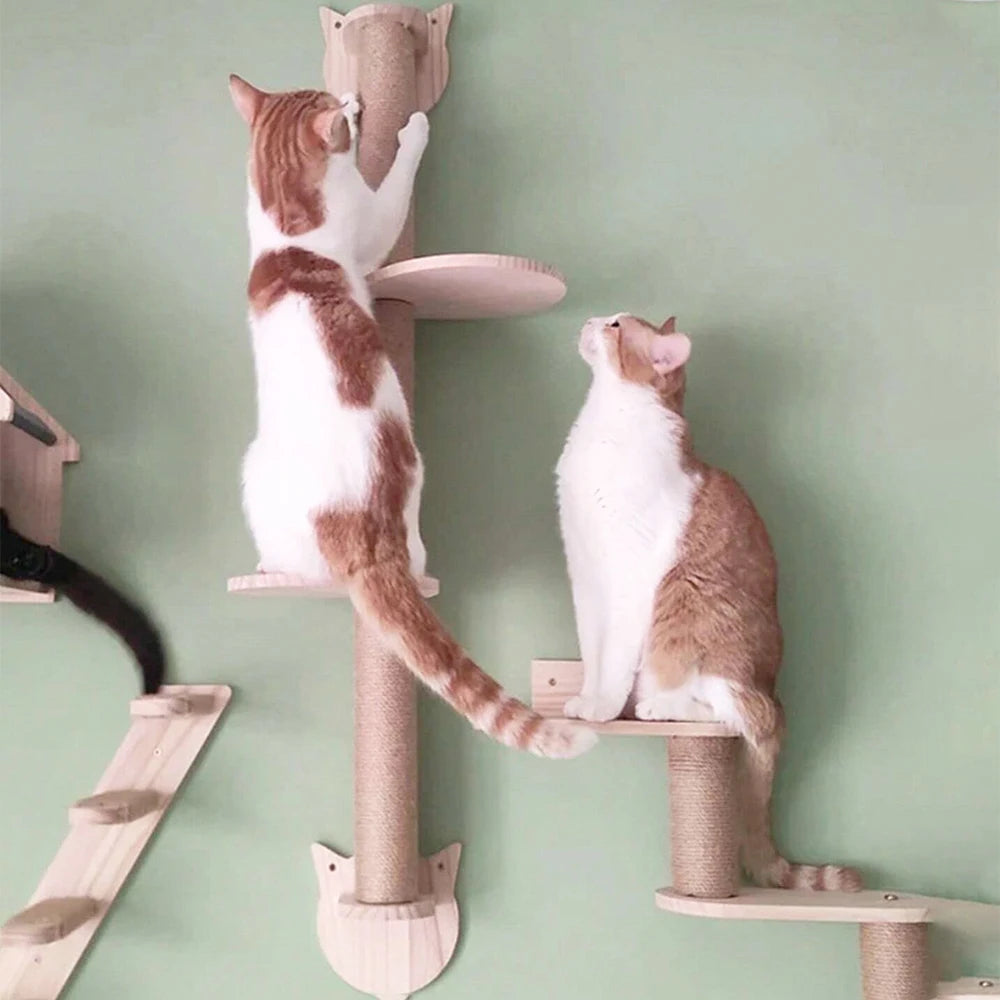 Cat Tree With Scratching Posts 2 Perches Platforms Wall Mounted Sisal Scratcher Hammock For Cats Kittens Climb Play Rest