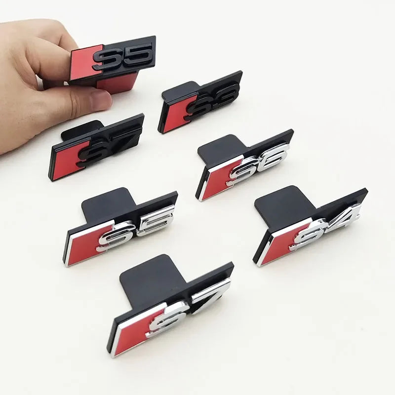 1pcs ABS Car Front Grill Badge For Audi S 3 4 5 6 7 8 Auto Styling caR Sticker Chrome Black Logo S3 S4 S5 S6 S7 S8 Emblem