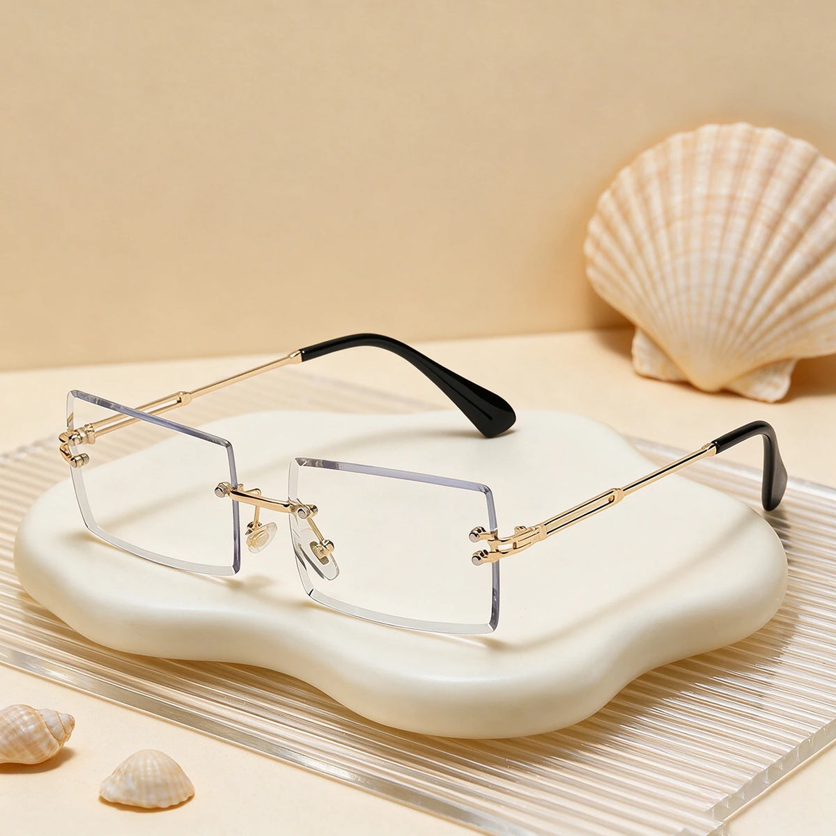 1pc Rimless Rectangle Sunglasses Frameless Cut Edge Metal UV Protection Sun Glasses for Women Men Beach Travel Daily Street Wear