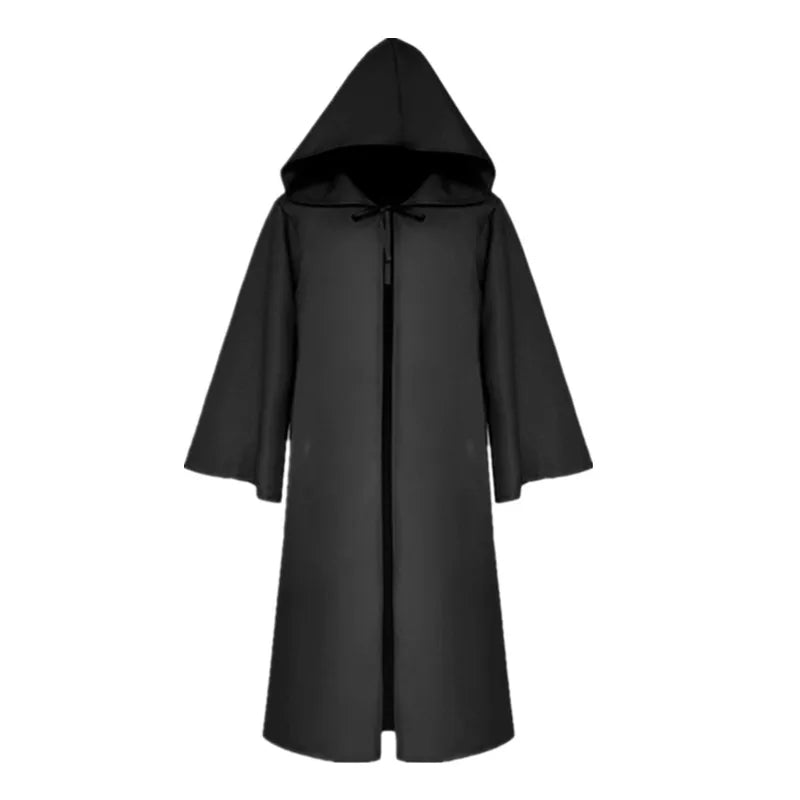 Halloween Cloak Cosplay Costume Sorcerer Long Shirt Hooded Black Robe Adult and Ghost of Horror Cloak Child Holiday Costume Set