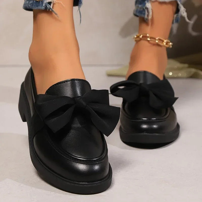 Fashion Bowknot Slip On Loafers for Women 2025 Summer Solid Color Patent Leather Shoes Woman Comfort Soft Sole Platform Loafers