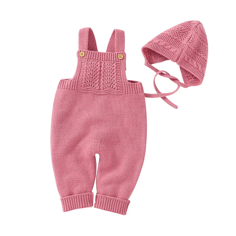 Baby Romper Set Knit Autumn Newborn Girl Boy Long Sleeve Coat Jumpsuit Outfit Hat 3PC Fashion Solid Infant Clothing Suit Sweater