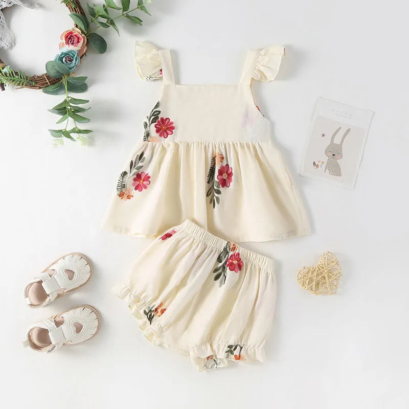 MILANCEL New Baby Summer Clothes Infant Girl's Floral Puff Sleeve Bodysuit Toddler Tee And Shorts 2PCS Sets ﻿Children's Outfit