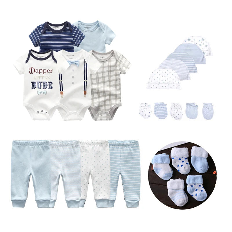 24Pieces Newborn Baby Rompers+Pants+Mittens+Hats+Socks Set 100%cotton Print Unisex Baby Girl Boy Clothes Sets
