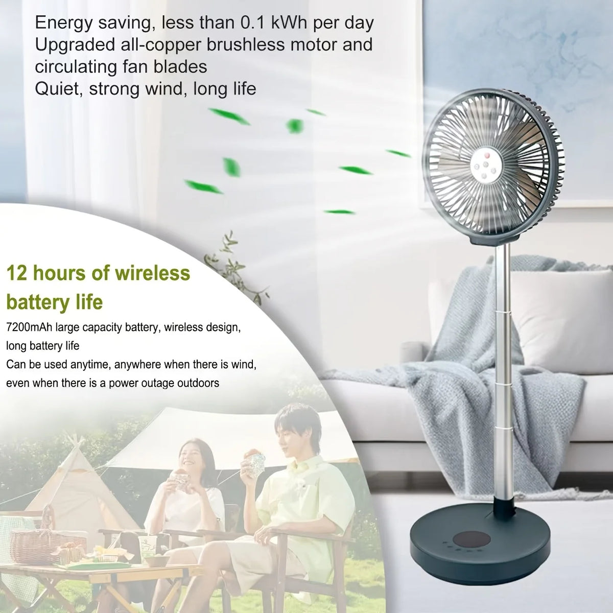 Retractable Fan with Speed Control & Timer, Remote Control, USB Charging, Indoor Outdoor Use, Portable Design