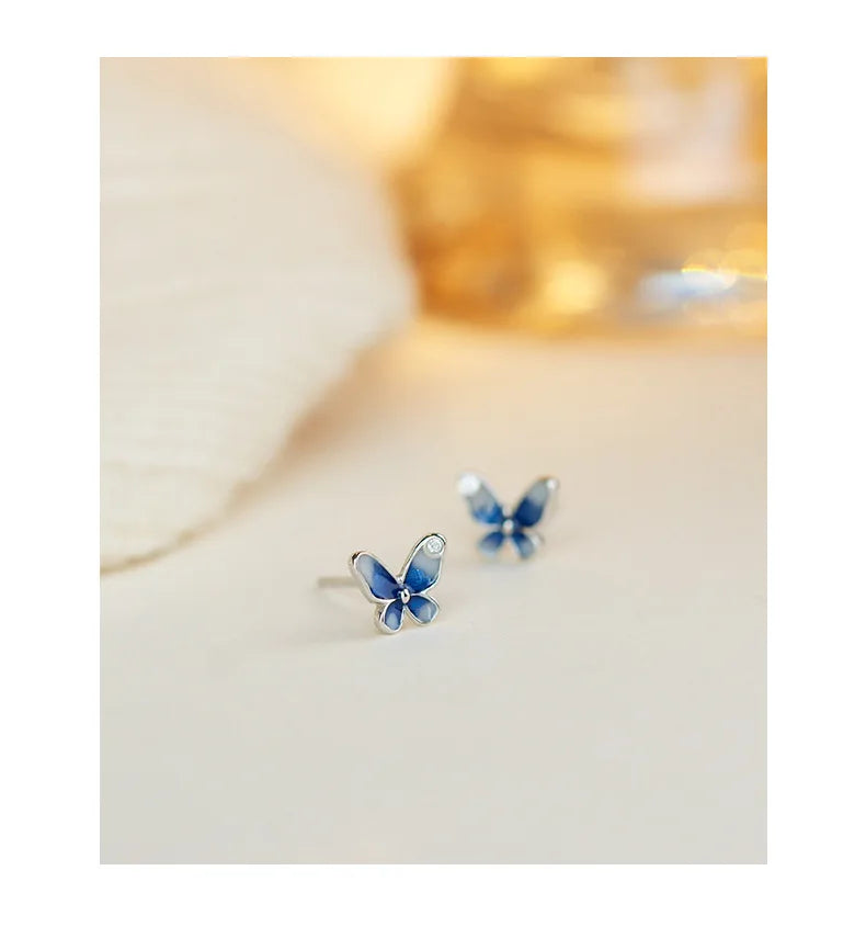 925 Sterling Silver Butterfly Stud Earrings Stylish Exquisite Sweet Style Sophisticated Design High End Earrings for Women