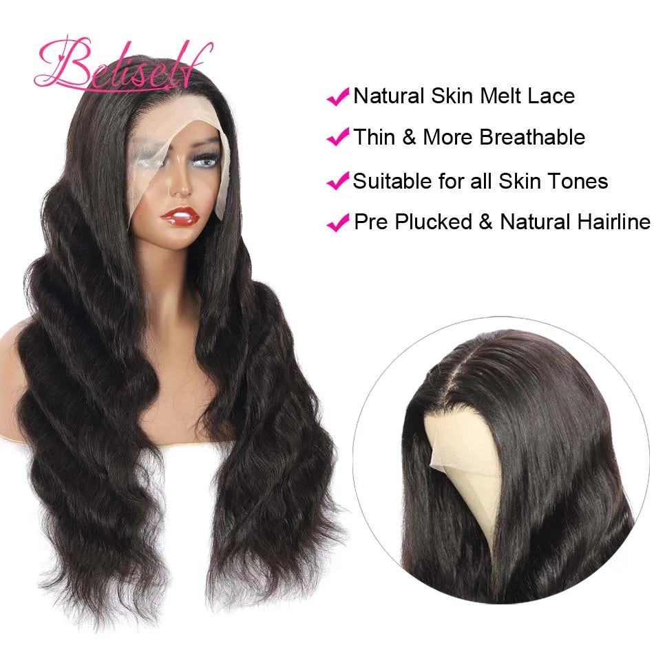 Beliself 13x6 Lace Front Human Hair Wig 250 Density Body Wave Glueless Wig Human Hair 13x6 HD Lace Frontal Wigs for Women