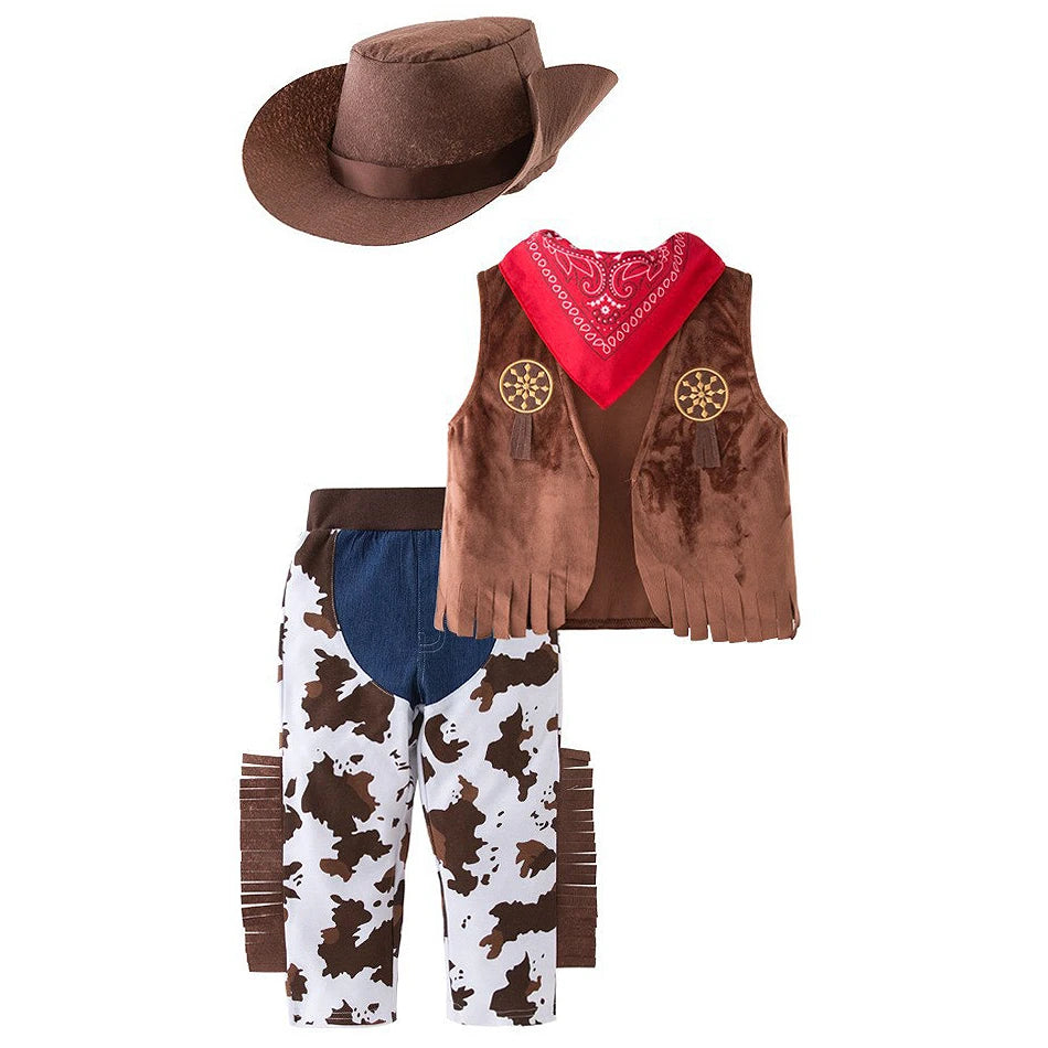 Kids Cowboy Cosplay Event Festival Outfits Boys Holiday Vest Pants Hat Set Children Carnival Birthday Xmas Party Costume 6M-12Y