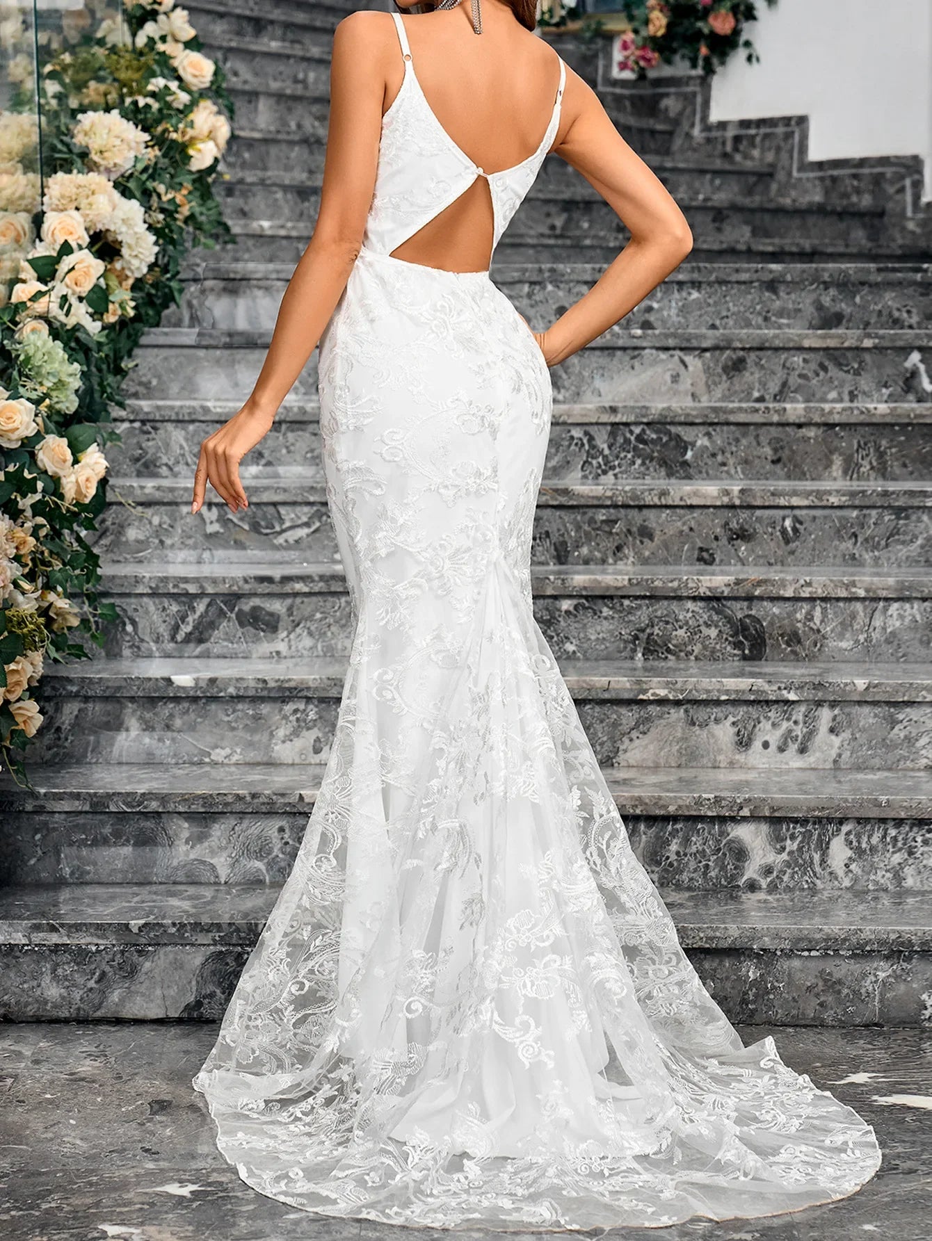 Sexy Cross-Border Slim Fit Bodycon Wedding Dress with Train for Bridal Showers And Parties V-Neck Ankle-Length Evening Gown