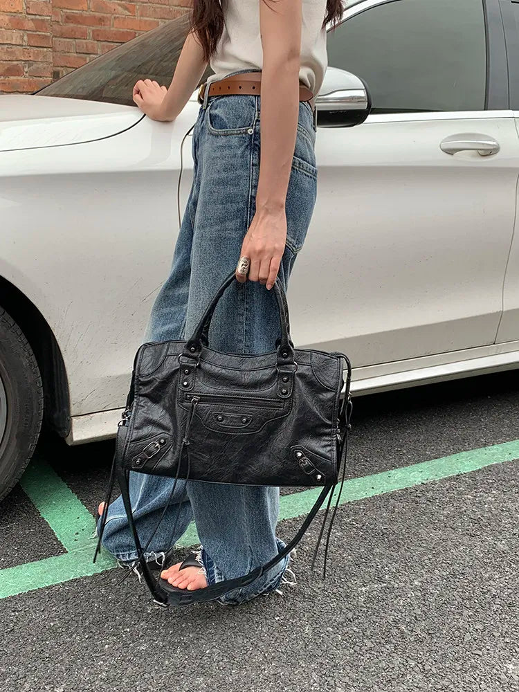 Luxury Designer City Motorcycle Shoulder Tote Bag for Women Large Capacity Autumn Winter Handbag Crossbody Stylish Women's Bag