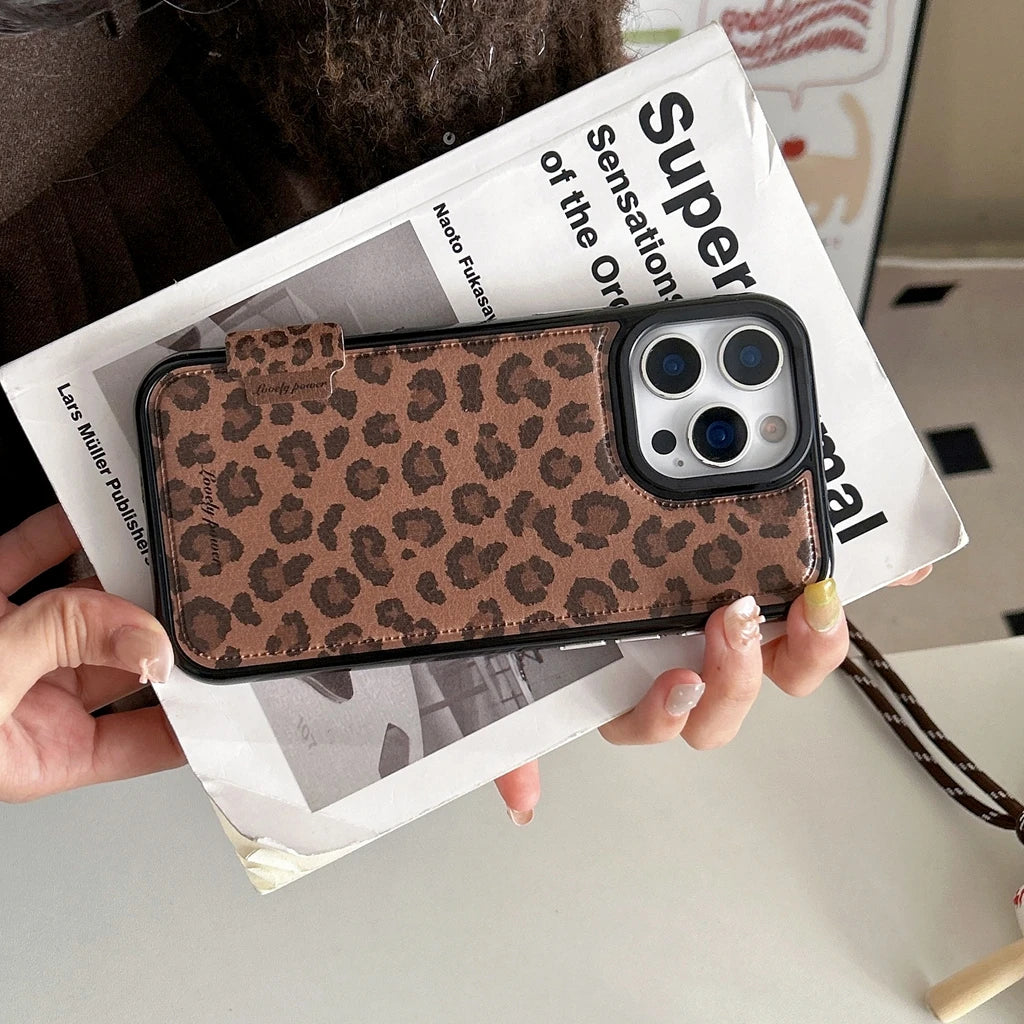 Fashion Sweet Pink Leopard Print Leather Shockproof Protective Phone Cover Case for iPhone 17 16 15 14 Pro Max