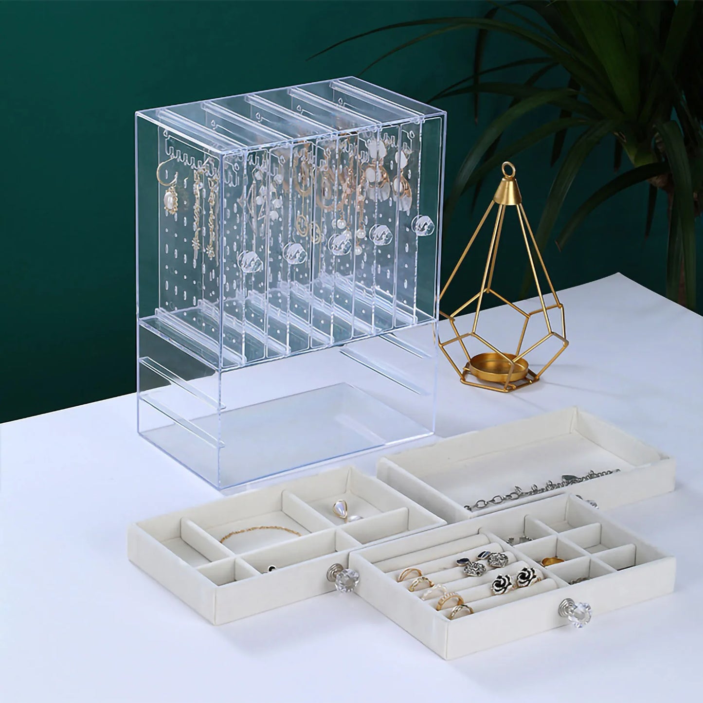 Hanging Jewelry Organizer Box Clear Display Stand with Drawers for Earring Rings Necklace Hanging Jewelry Organizer Box
