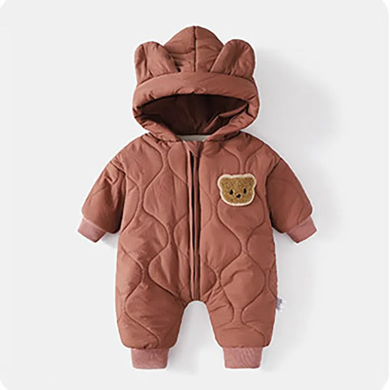 2026 Spring Autumn Hooded Infant Newborn Baby Rompers Fleece Padded Cartoon One-pieced Outdoor Outfit for Baby Boys Girls