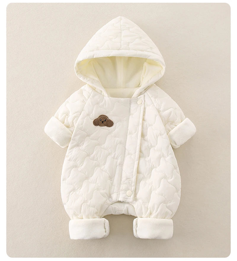 Autumn Winter Baby Clothes 0-2Y Newborn Thick Jumpsuit Boys Fur Lining Warm Romper Toddler Girls Cute Hooded Outdoor Clothing