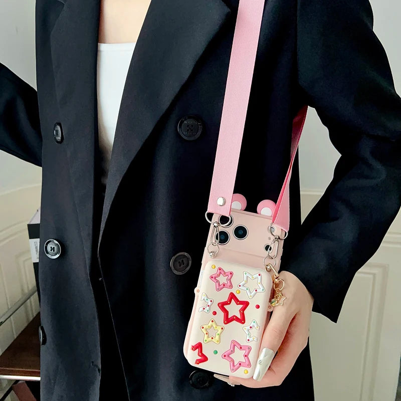 For iPhone 17 16 15 14 13 12 11 XR Xs 6 6s 7 8 SE Pro Max mini Plus e Tulip Star Wallet Case With Accessories