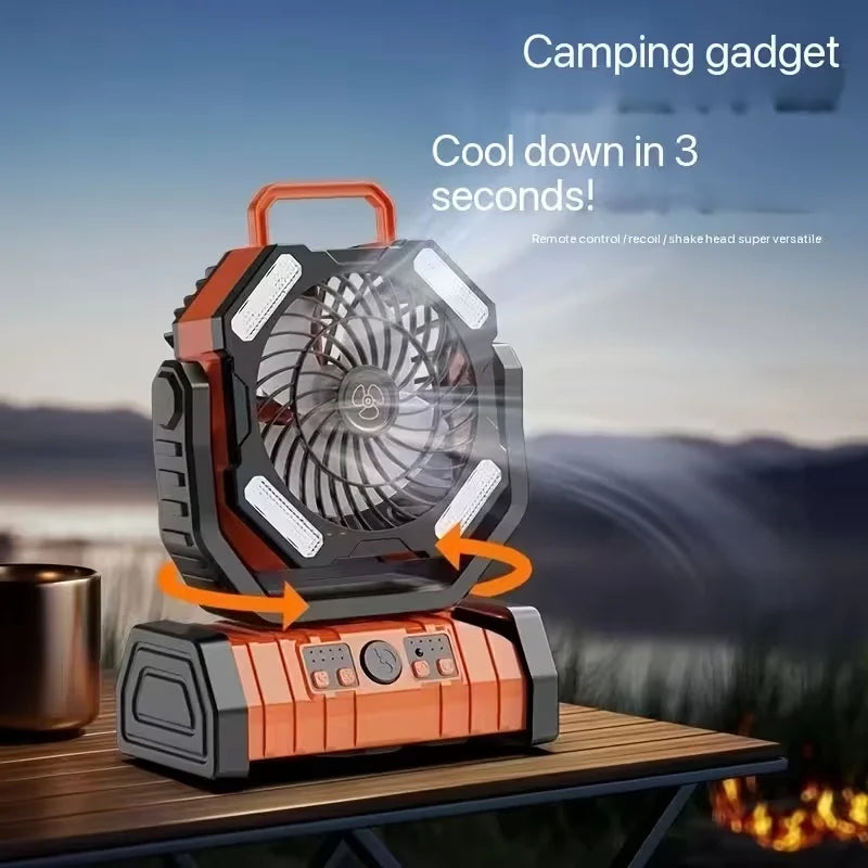 Remote-Controlled Timed Oscillating Tent Hanging Fan, 20000 Mah Rechargeable Fan with Led Light, Portable Camping Ceiling Fan, Suitable for Camping Enthusiasts