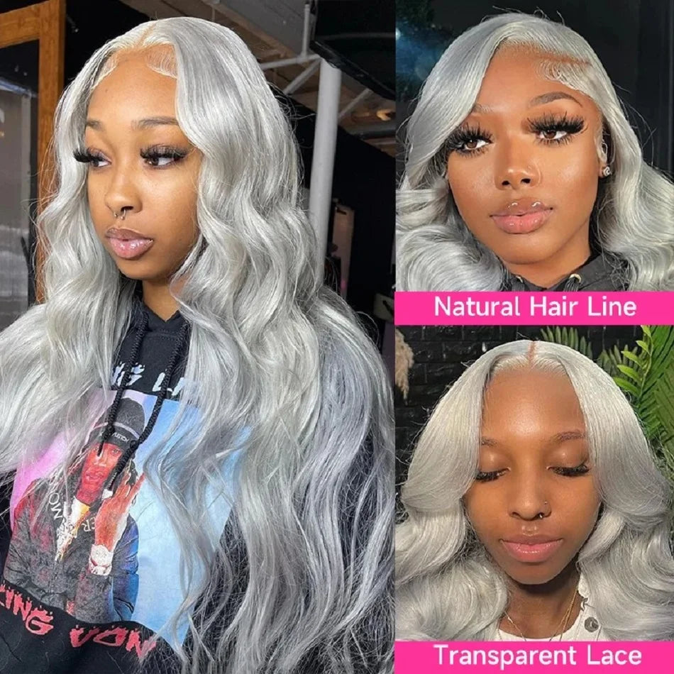 Silver Grey 13X4 Brazilian Body Wave Human Hair Wigs Super Double Drawn 13X6 Hd Lace Frontal Wigs Human Hair Wig Prepluck
