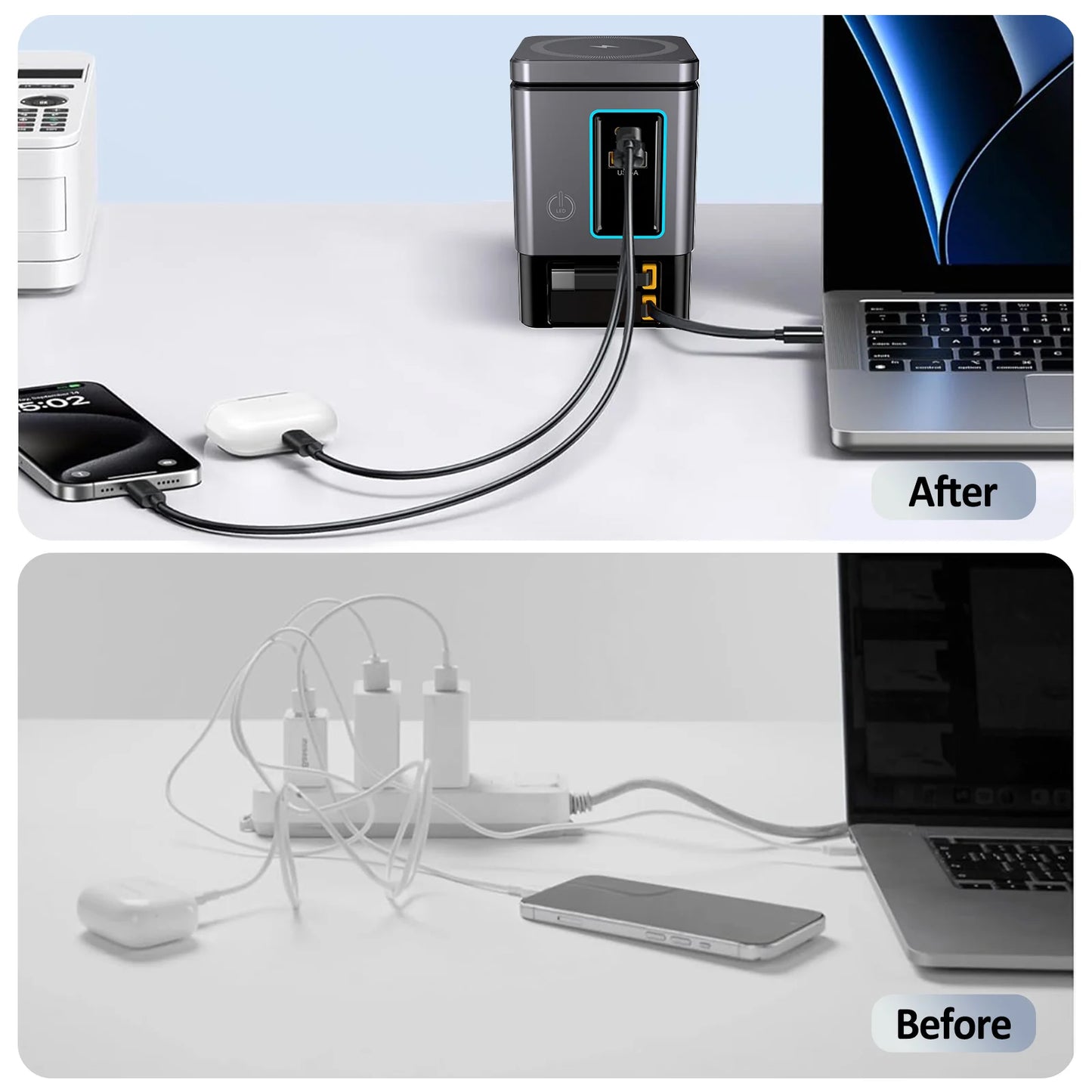 GaN 6 in 1 105W Magnetic Wireless Charger Stand 15W Fast Wireless Charging Desktop Dock Station For iPhone16 15 14 13 Airpod