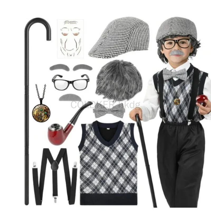 Halloween Festival Old Man Costume Accessories Set 100 Days of School Grandpa Accessories 1920s Men Gatsby Costume