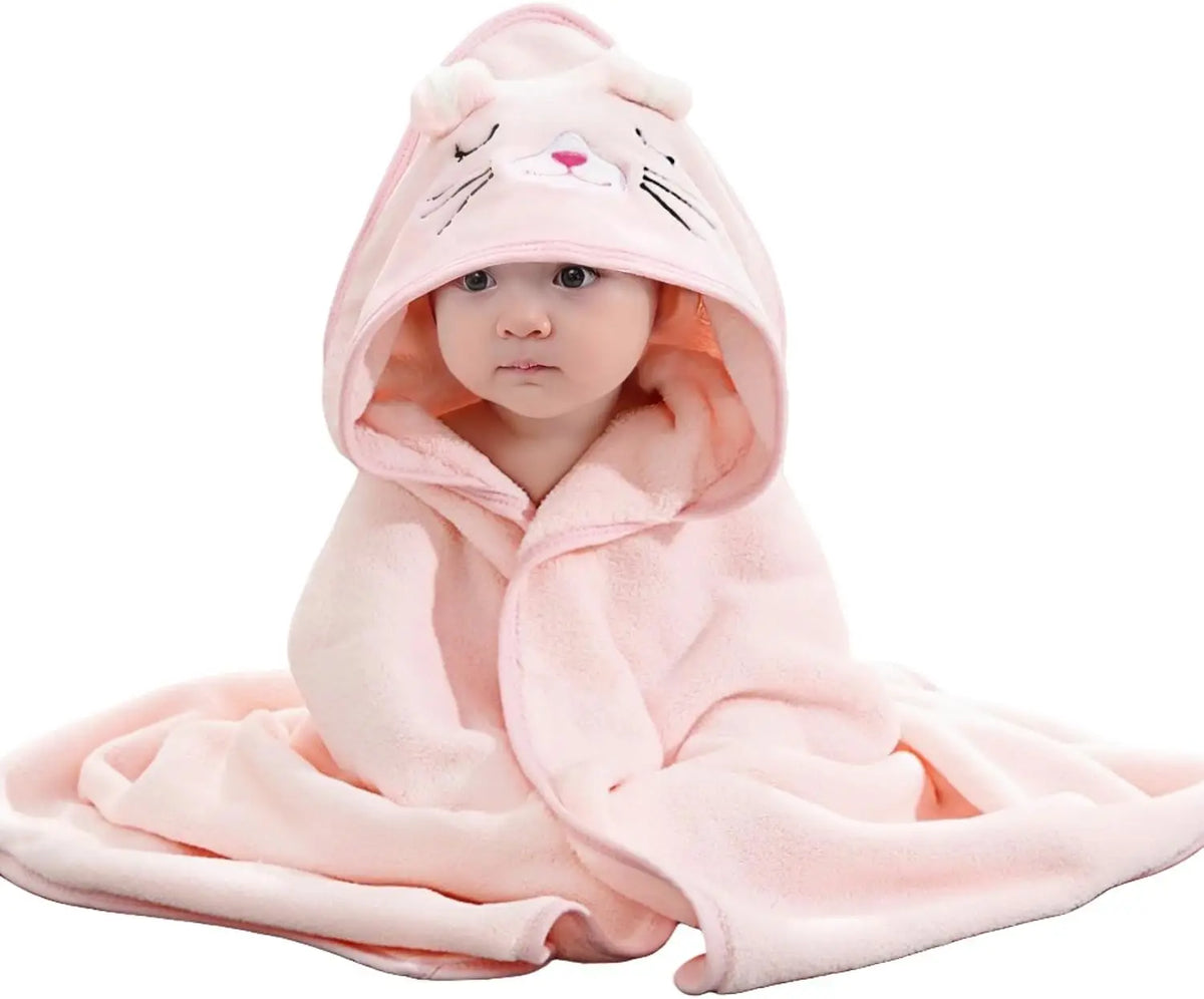 Baby Hooded Towel 31x31 in - Organic Cotton Bath Set, Quick Dry & Absorbent with Animal Design (Baby Shower Gift, 1-Piece Set)