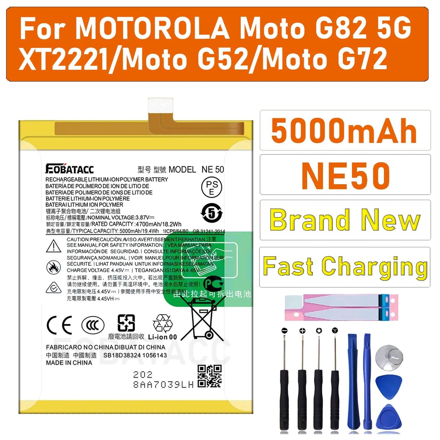 2026 Years 100% Genuine New Original NE50 Battery For Motorola MOTO XT2221 G52 G82 5G G72 High Quality Batteria With FREE Tools