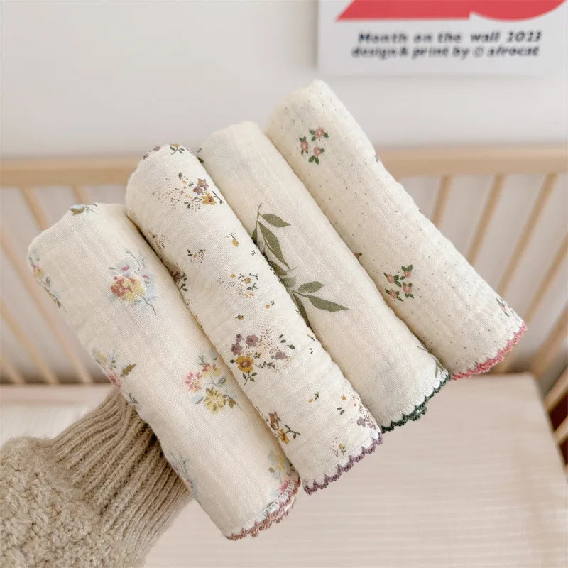 4Pcs Printing Towel Baby Face cloth Bath Towel Handkerchief Cotton Burp Cloth Soft Absorbent Gauze Kindergarten Washcloth 30cm