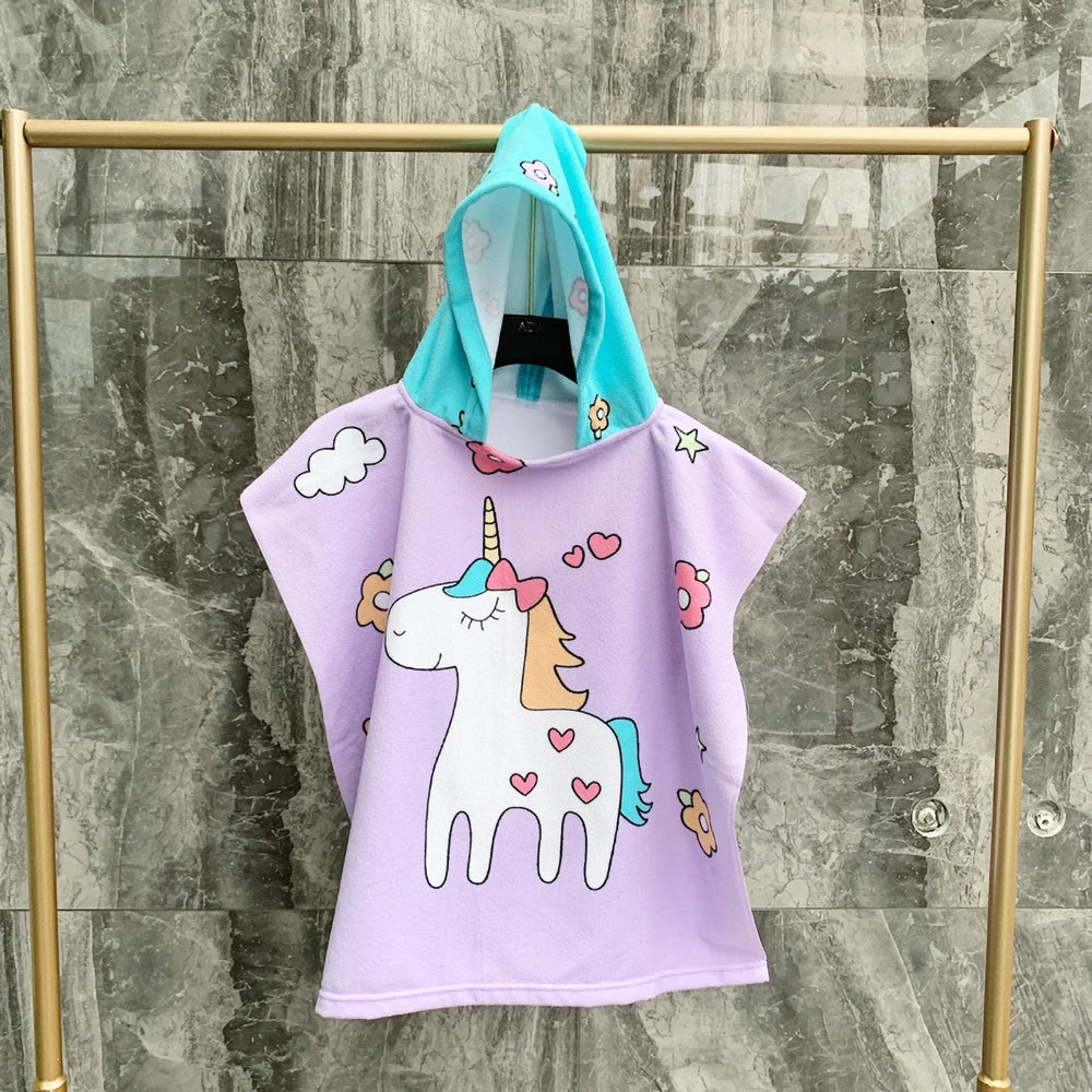 Children Bathing Stuff Kids Hooded Cape Towel Boy Shark Bathrobe Baby Dinosaur Bath Towel Girls Unicorn Beach Towel Wrap Blanket