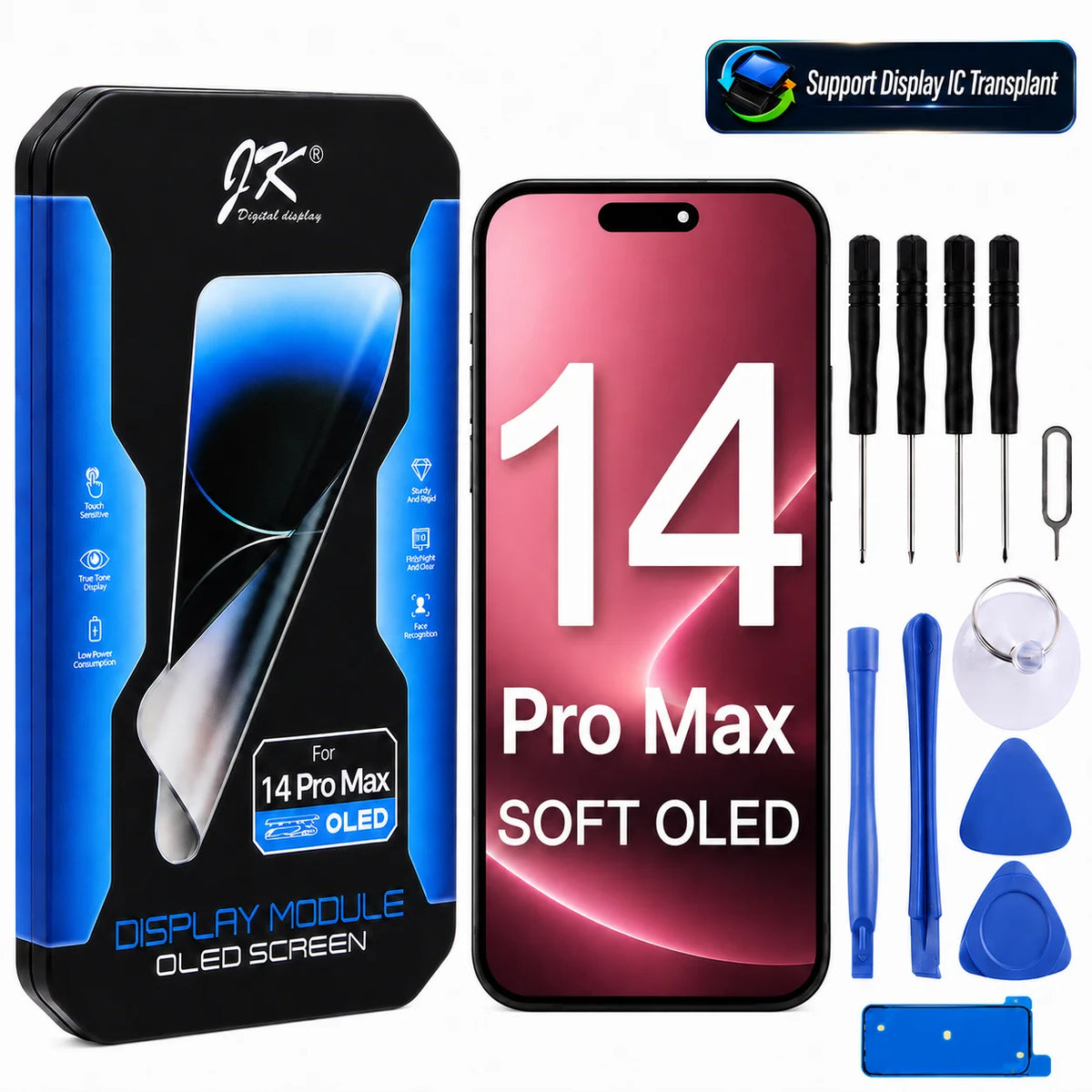 JK Flexible Soft OLED Display Assembly for iPhone 12 13 14 15 16 17 Pro Max Plus Screen Replacement Part