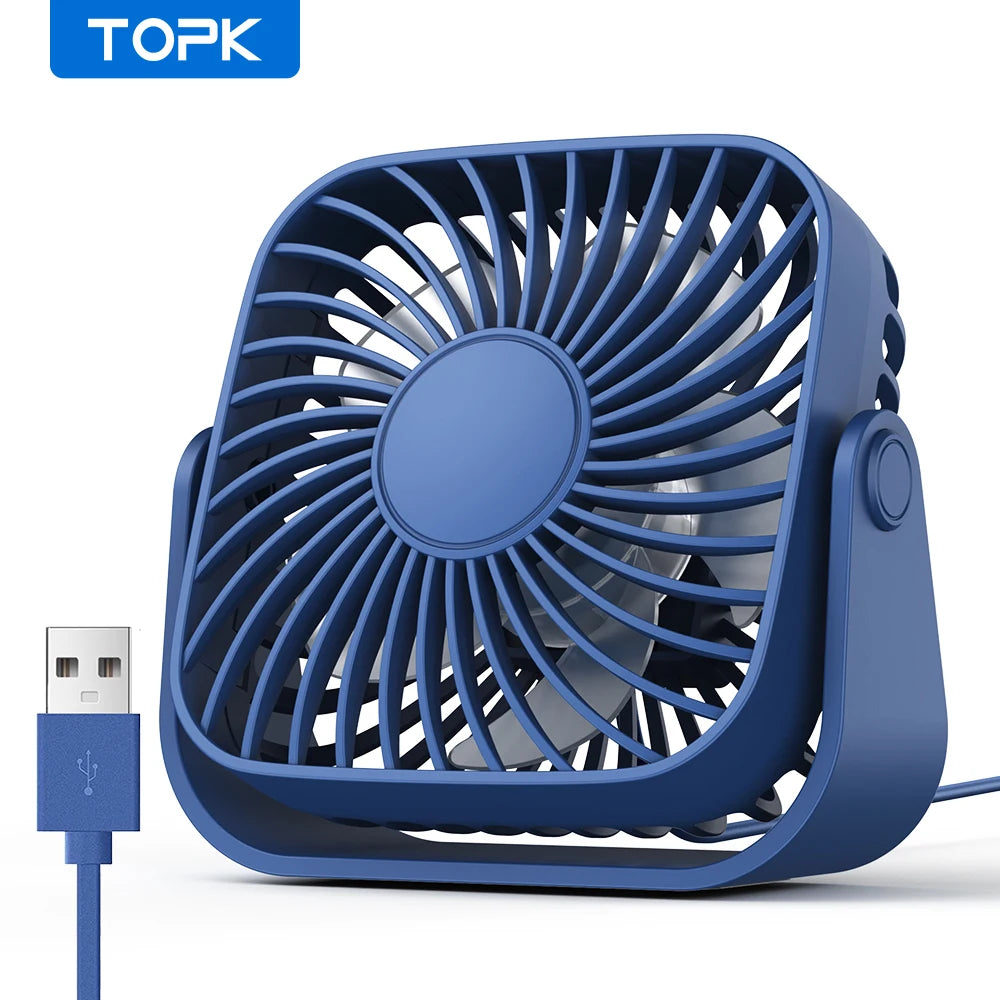 TOPK 4Inch USB Mini Portable Fan for Camping,3 Speeds Quiet Desk Table Personal Fan,360°Adjustment Standing fans for room Home