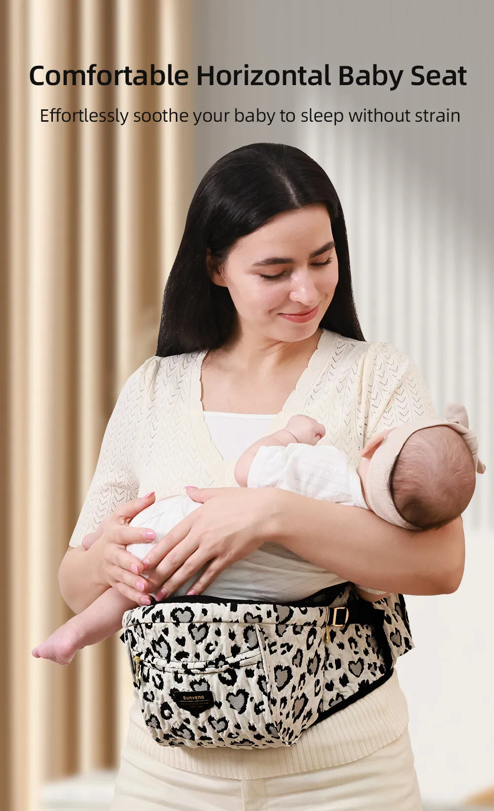 SUNVENO Baby Carrier Fashion Leopard Print Waist Stool Non-Slip Hip Seat Surface for 3-36months Newborns & Toddlers