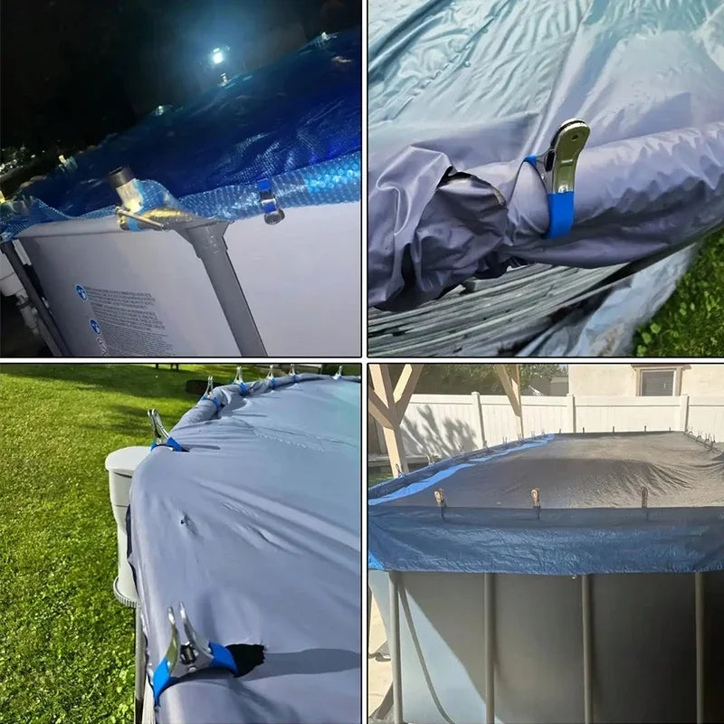 6pcs/set Durable Stainless Steel Pool Cover Clips with Blue Plastic Handles - Heavy Duty Windproof Spring Clips for Secure Above