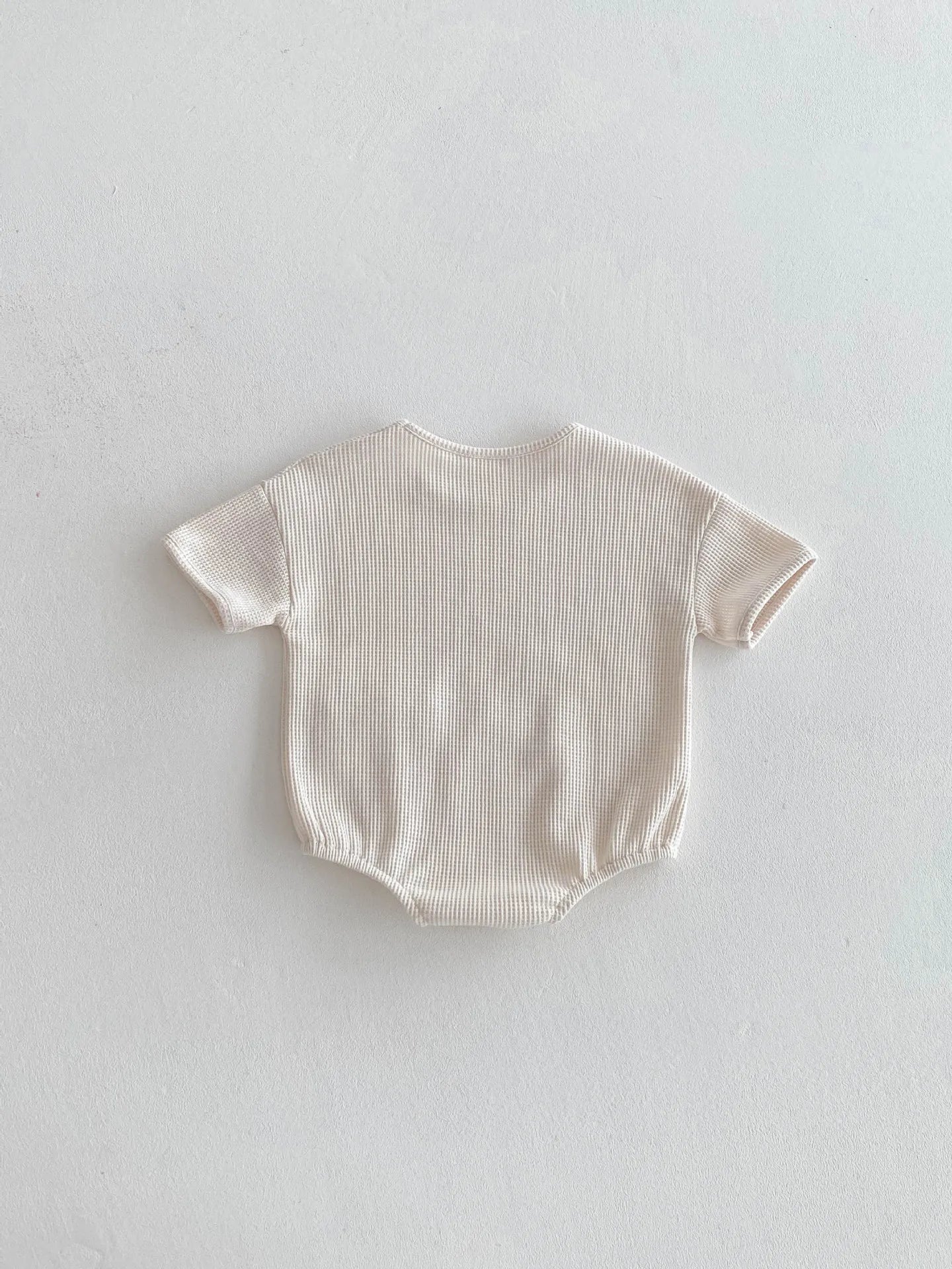 New Korean Style Baby Summer Cotton Simple Comfortable Short - Sleeve Waffle - Knit Onesie with Small Pocket Decoration Romper