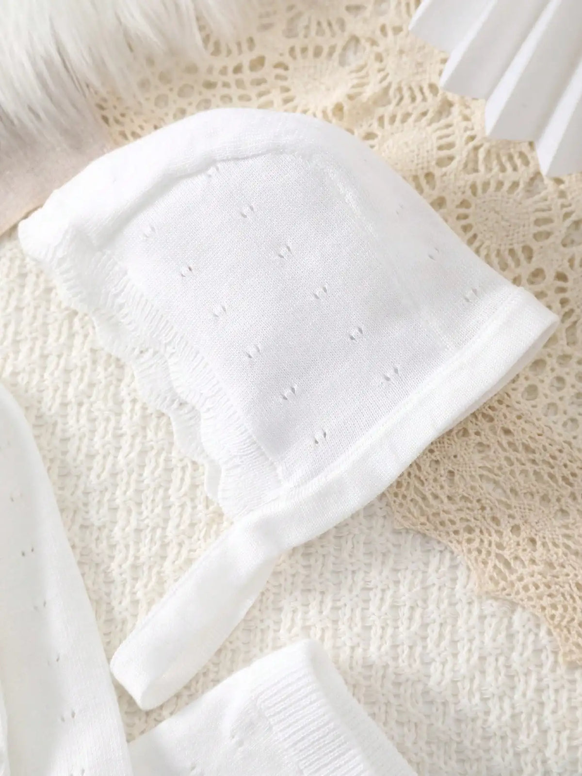 Newborn Baby Thin Long-Sleeved Romper and Hat Knitted Three-Piece Set