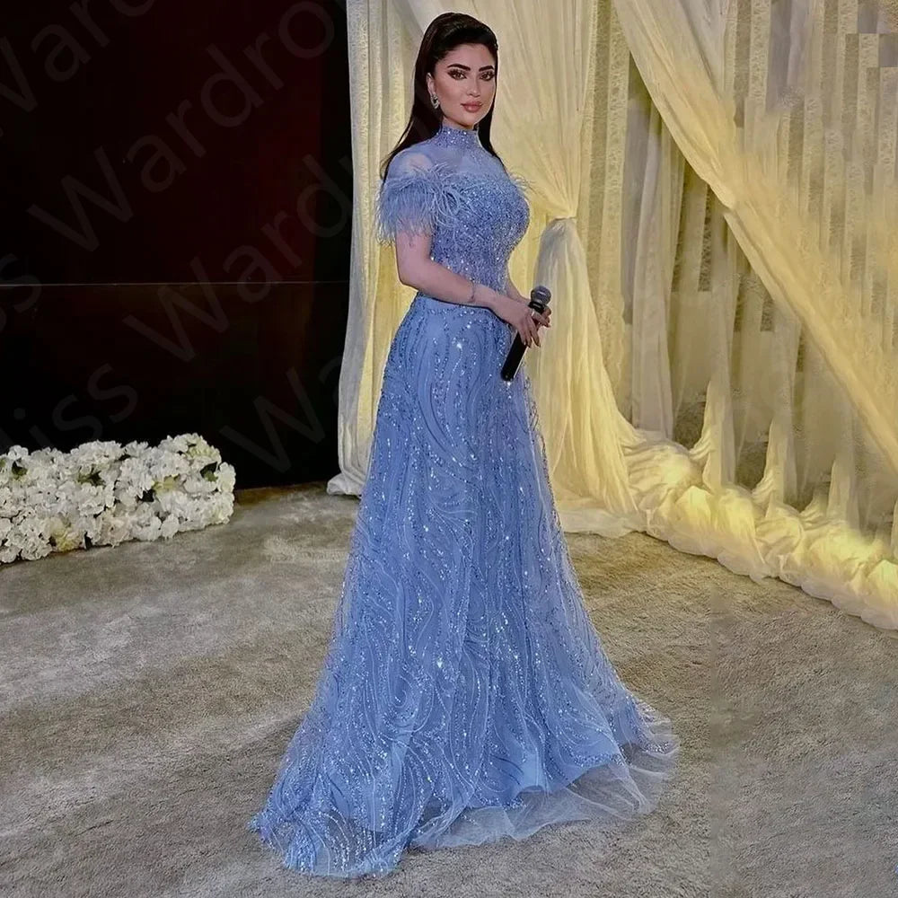 Customized Prom Dresses Exquisite Classic Organza Feather Beading Draped A-line Long Dress High Quality Evening Party for Women