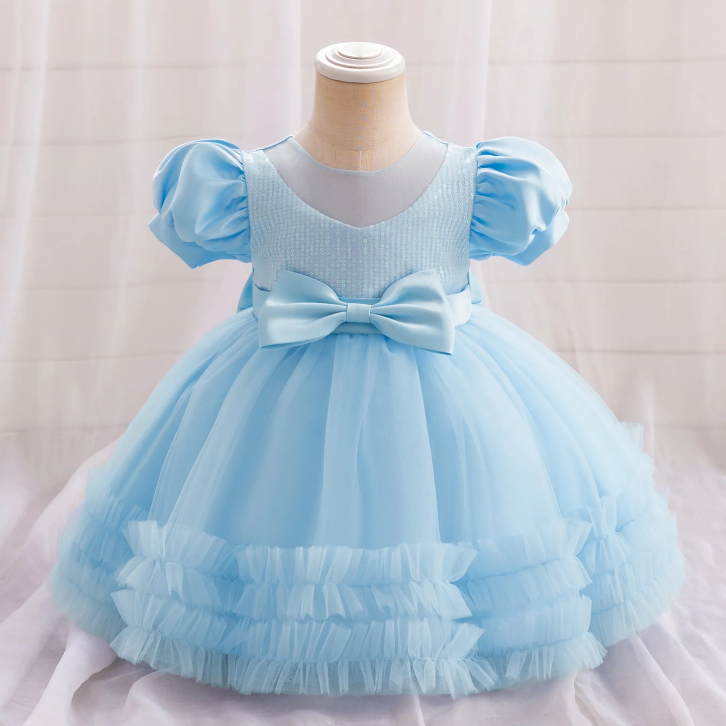 Toddler Sequin Baby Girl Party Dresses Bow Princess Dresses for Girl 1st Birthday Baptism Baby Dress Tutu Lace Wedding Prom Gown