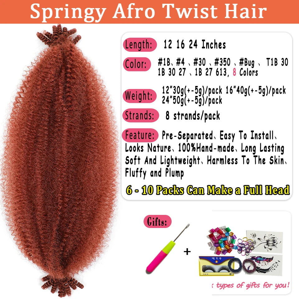 Donghou Ombre Blonde Ginger Afro Twist Hair 350 1B 30 27 613 Bug Colors Springy Twist Braiding Hair for Soft Locs Marley Braids