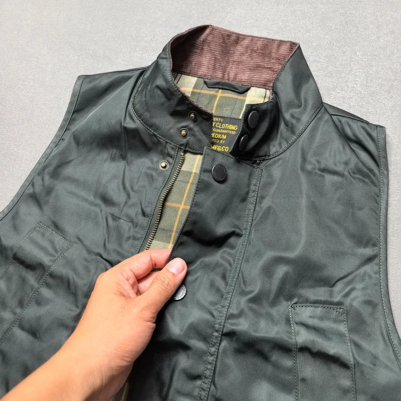 2026 Autumn Winter New American Retro Sleeveless Cargo Vest with Oil Wax Men's Multi-pockets Casual Heavyweight Waterproof Coat
